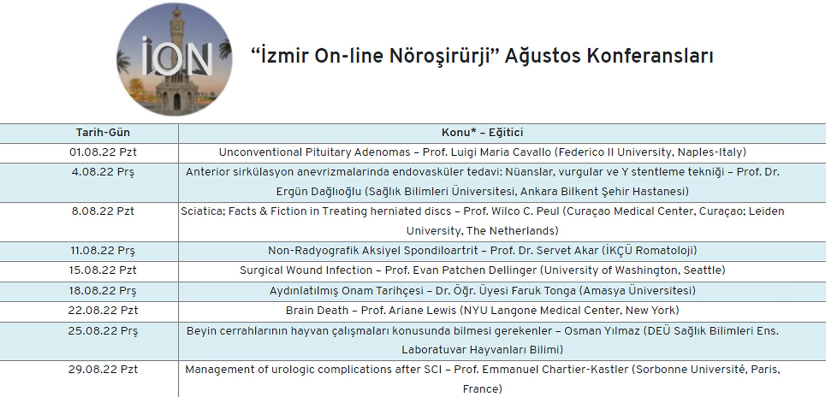 “İzmir On-line Nöroşirürji” Ağustos Konferansları